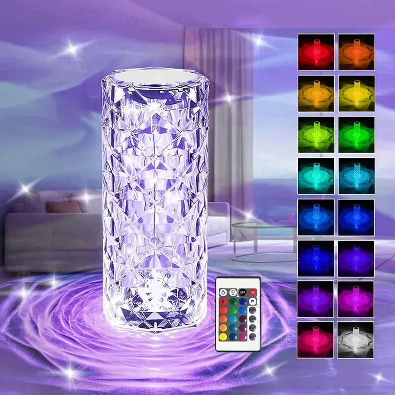 Crystal Lamp, 16-color Changing RGB Night Light, Touch Lamp, LED Rose Table Lamps, For Bedroom And Living Room, PartyAnd Dinner Decor, Creative Lights Images