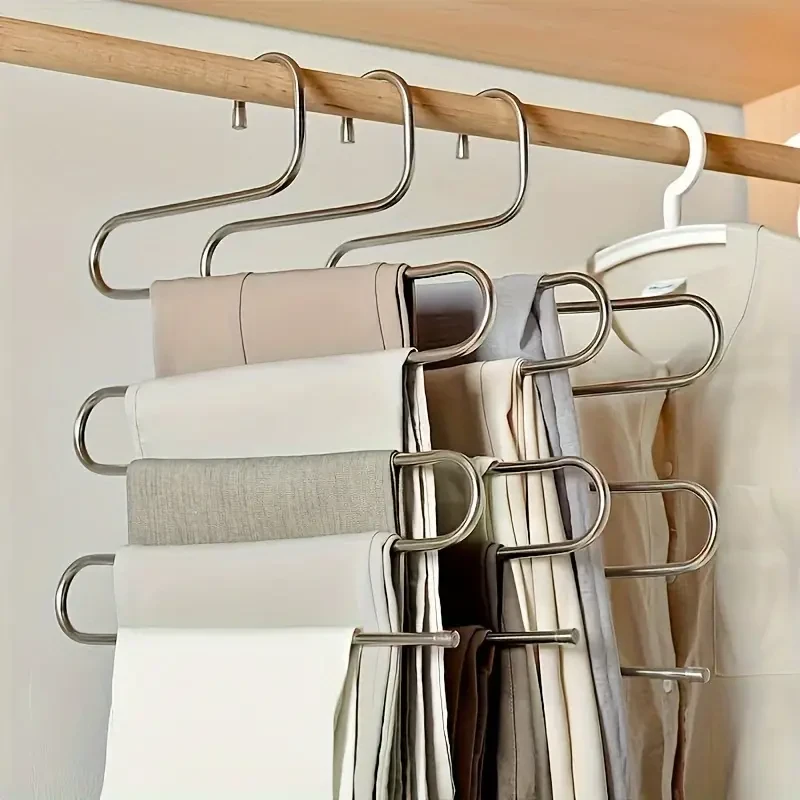 1/pcs Multi Layer Pants Holder, Multifunctional S-shaped Clothes Holder For Shop Wardrobe Storage, Hotel Bathroom Towel Organizer Rack, Anti Slip Storage, Sorting And Drying Device Images