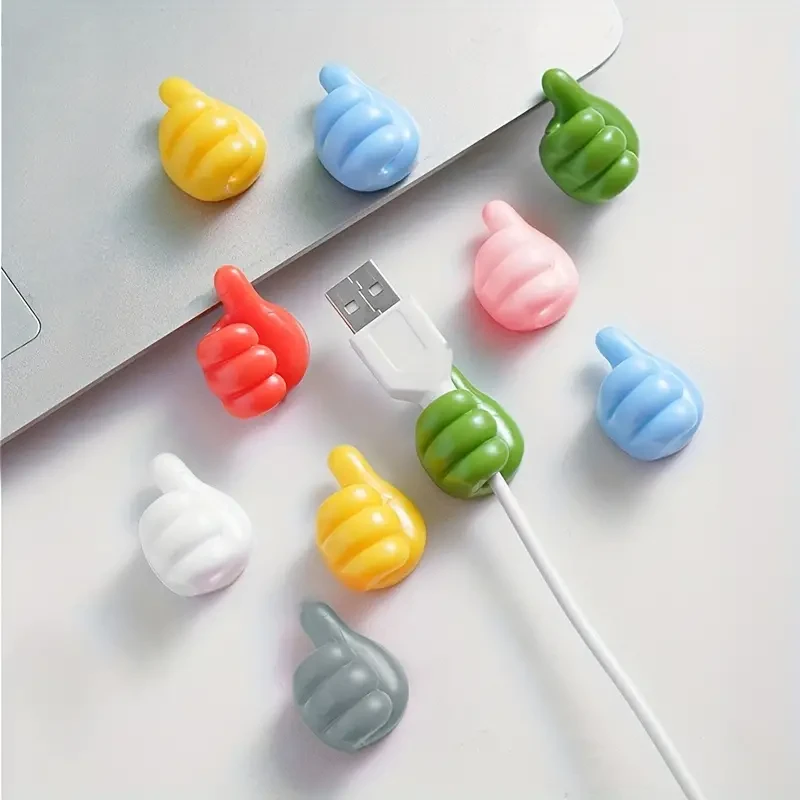 5pcs Thumb Data Cable Hook, Headphone Key Hook, Traceless Punching-free Adhesive Hook, Wall Desktop Storage Artifact For Bedroom Living Room Dorm Office Desk, Random Colors, Home Decor Images