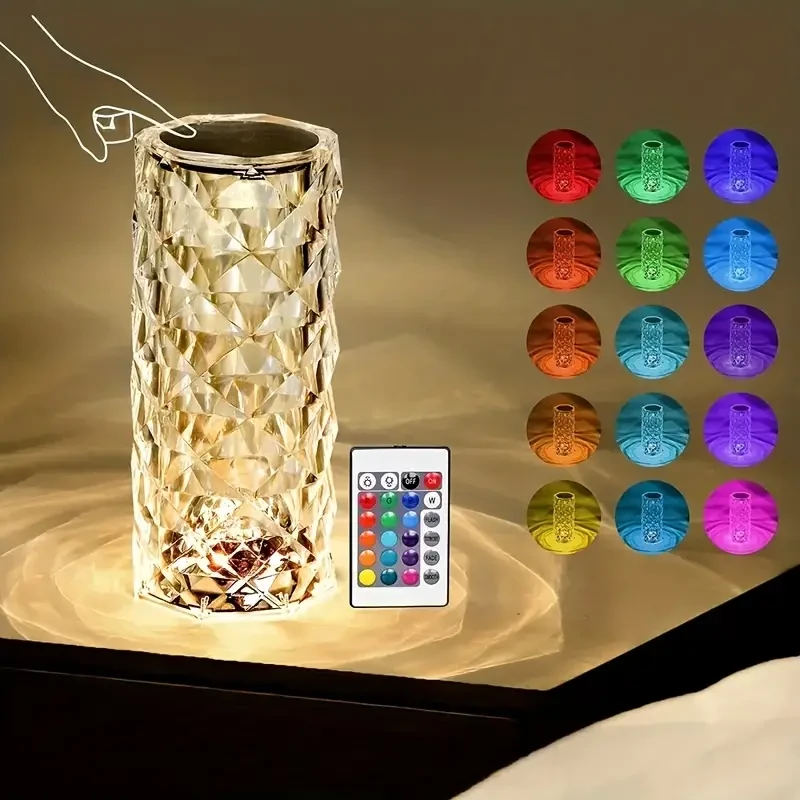 Crystal Lamp, 16-color Changing RGB Night Light, Touch Lamp, LED Rose Table Lamps, For Bedroom And Living Room, PartyAnd Dinner Decor, Creative Lights Images